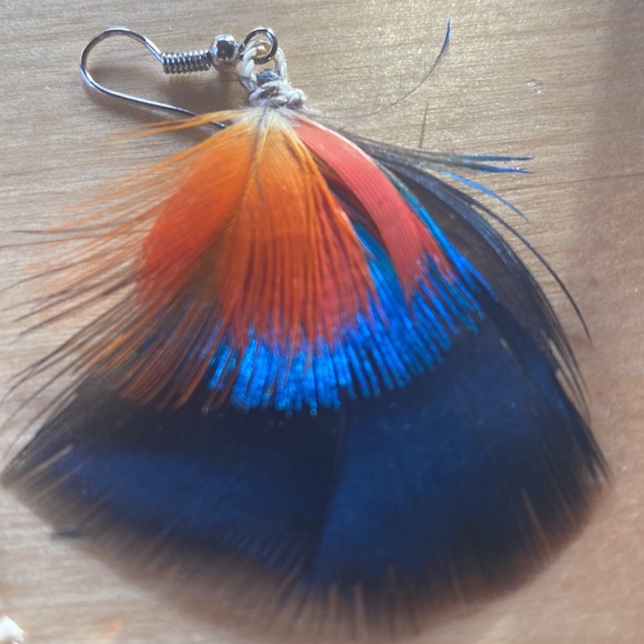 Feather Earrings Handmade by Indigenous Women Amazon Rainforest, Ecuador - Picture 3 of 5